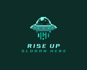 Pixel Alien UFO logo design