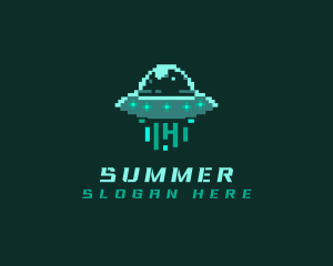 Pixel Alien UFO logo design