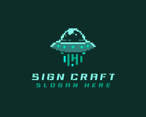 Pixel Alien UFO logo design