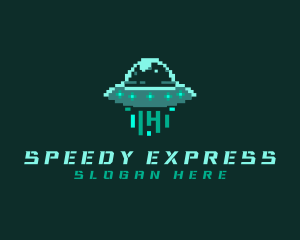 Pixel Alien UFO logo design