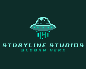 Pixel Alien UFO logo design