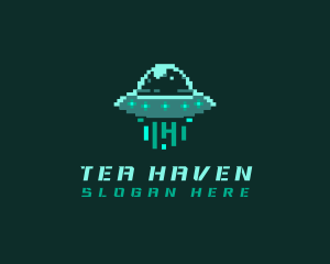 Pixel Alien UFO logo design