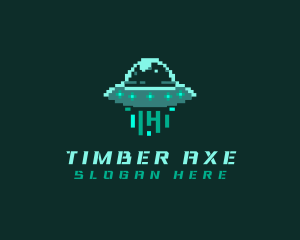 Pixel Alien UFO logo design