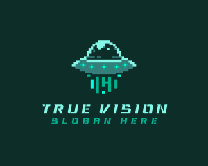 Pixel Alien UFO logo design