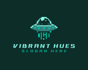 Pixel Alien UFO logo design