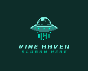 Pixel Alien UFO logo design