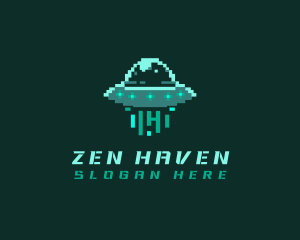 Pixel Alien UFO logo design