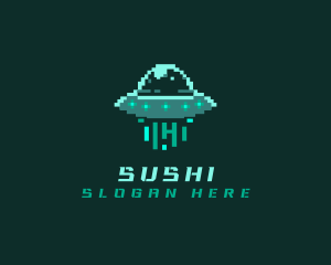 Pixel Alien UFO logo design