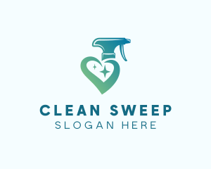Sweeping - Heart Bottle Sprayer Cleaning logo design
