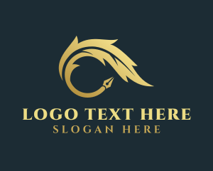 Calligrapher - Golden Writing Quill Pen logo design