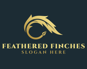 Golden Writing Quill Pen logo design