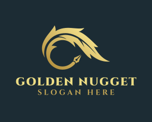 Golden Writing Quill Pen logo design