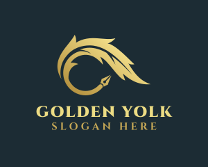 Golden Writing Quill Pen logo design