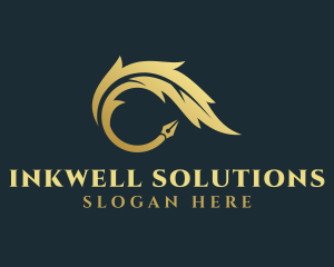 Write - Golden Writing Quill Pen logo design