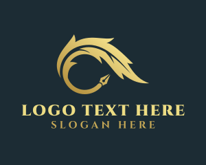 Golden Writing Quill Pen Logo