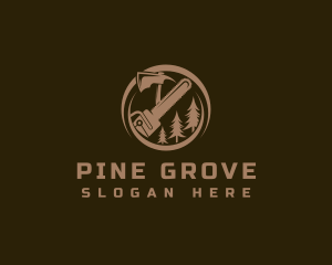 Pine Tree Axe Chainsaw logo design