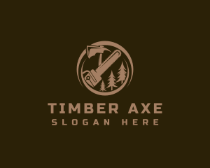 Pine Tree Axe Chainsaw logo design