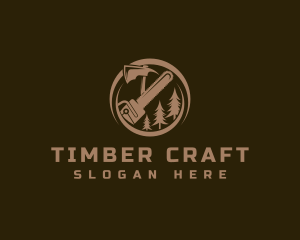 Woodcraft - Pine Tree Axe Chainsaw logo design