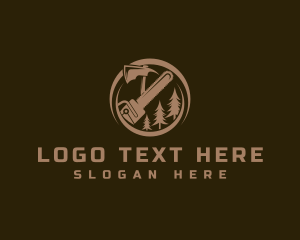 Woodcutter - Pine Tree Axe Chainsaw logo design