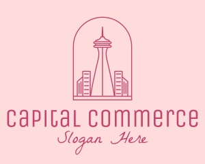 Washington - Pink Space Needle Outline logo design