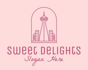 Pink Space Needle Outline  logo design