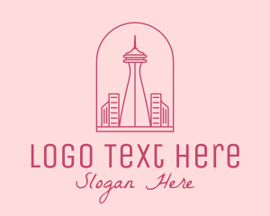 Symmetry - Pink Space Needle Outline logo design