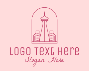 Washington - Pink Space Needle Outline logo design