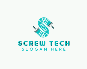 Handyman Paint Roller Letter S logo design