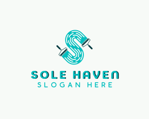 Handyman Paint Roller Letter S logo design