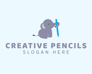 Cute Elephant Pencil  logo design