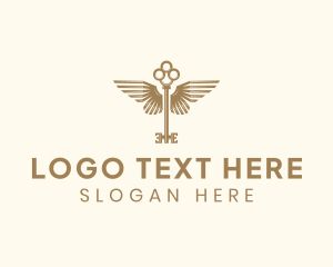High End - Antique Key Butterfly Wings logo design