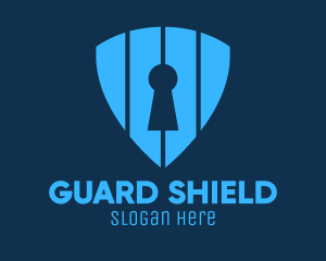 Defend - Blue Keyhole Shield logo design