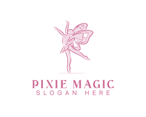 Pixie - Pink Butterfly Ballerina logo design