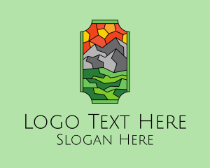 Glamping - Mountain Landscape Stained Glass logo design