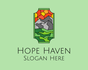 Stained Glass - Mountain Landscape Stained Glass logo design