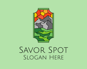 Mountain Landscape Stained Glass  logo design