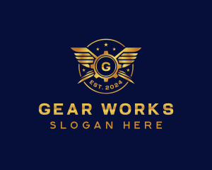 Mechanical Gear Wings logo design