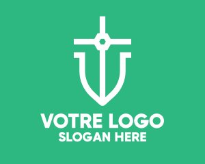 Catholic - Blue Religion Cross Shield logo design