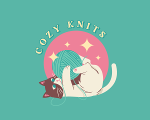 Cute Cat Yarn Ball logo design