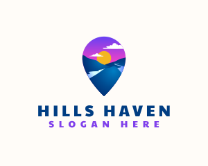 Hills - Mountain Location Pin logo design