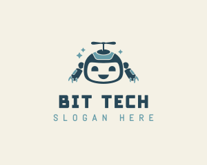 Cute Helicopter Robot Tech logo design