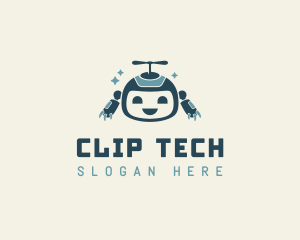 Cute Helicopter Robot Tech logo design