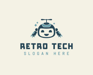 Cute Helicopter Robot Tech logo design