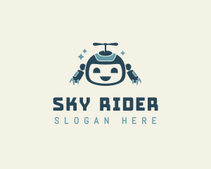 Helicopter - Cute Helicopter Robot Tech logo design