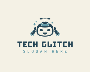 Cute Helicopter Robot Tech logo design