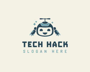 Cute Helicopter Robot Tech logo design