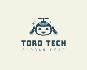 Cute Helicopter Robot Tech logo design