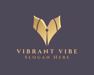 Gold Pen Letter V logo design