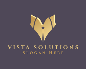 Gold Pen Letter V logo design