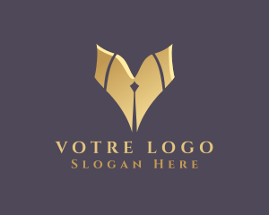 Writing - Gold Pen Letter V logo design